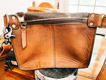 Load image into Gallery viewer, Tooled Leather &amp; Hide Sling Bag