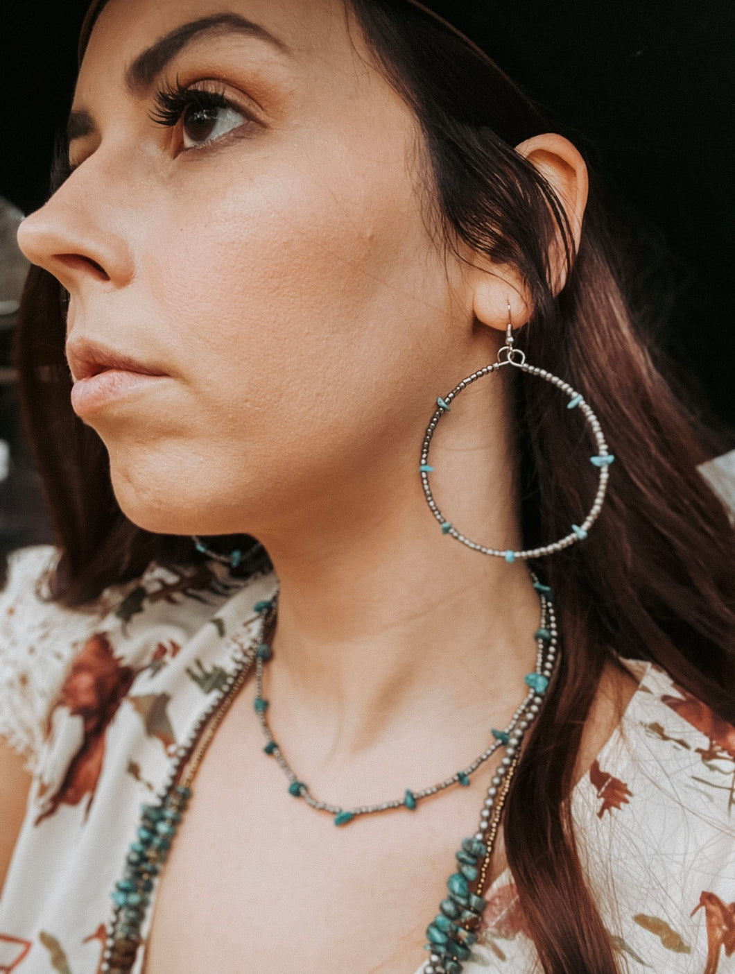 Natural Turquoise Stone Hoops